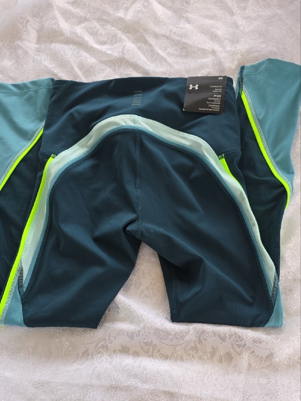 Under Armour Dark Teal Leggings with Neon Yellow Trim - Picture 5 of 7